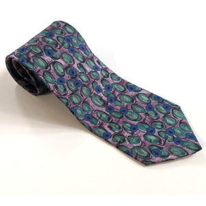 Vintage 80's 90's Italian Silk Men's Neck Tie Purple Blue Olive Abstract Circles